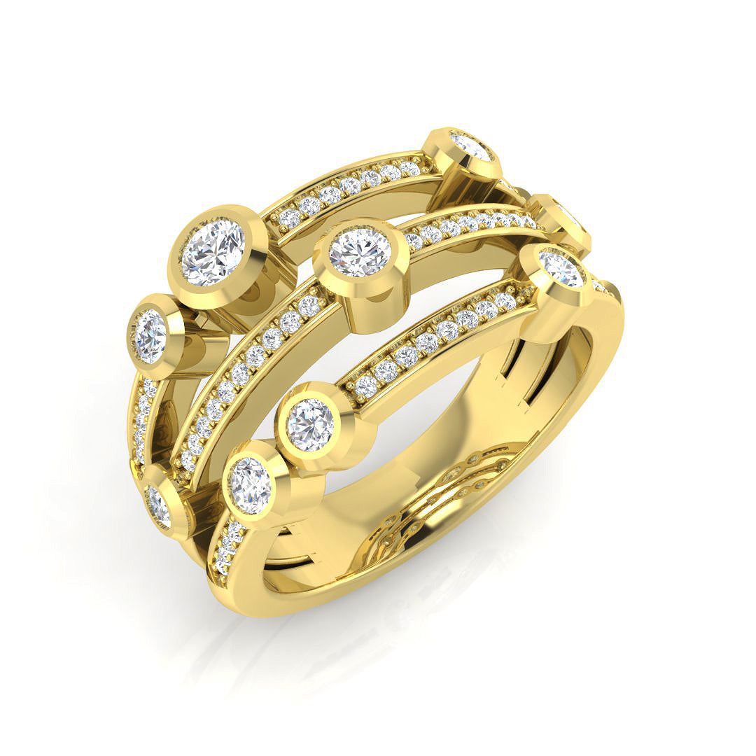 1.00 Carat Lab-Grown Round Cut Diamond Bubble Ring  Yellow Gold 