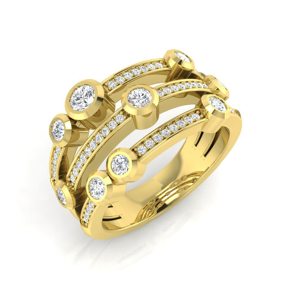 1.00 Carat Lab-Grown Round Cut Diamond Bubble Ring  Yellow Gold 