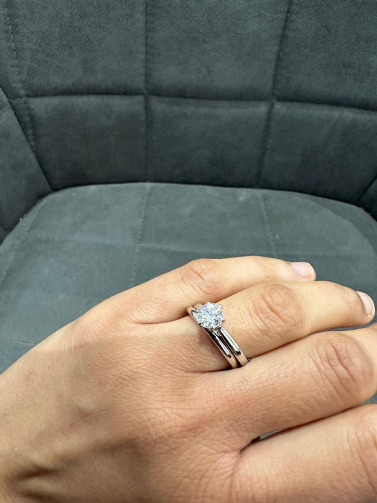 1.0Ct Six Prong Solitaire Wedding Ring Set Crafted in 9K White Gold