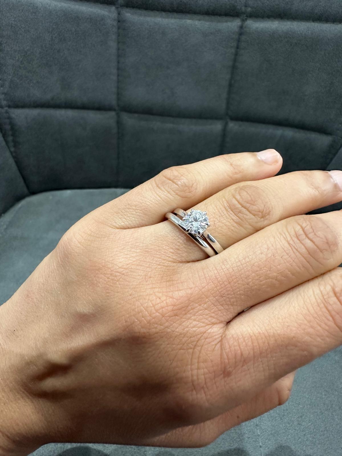 1.0Ct Six Prong Solitaire Wedding Ring Set Crafted in 9K White Gold