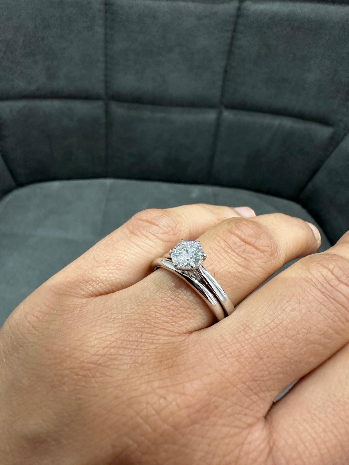 1.0Ct Six Prong Solitaire Wedding Ring Set Crafted in 9K White Gold