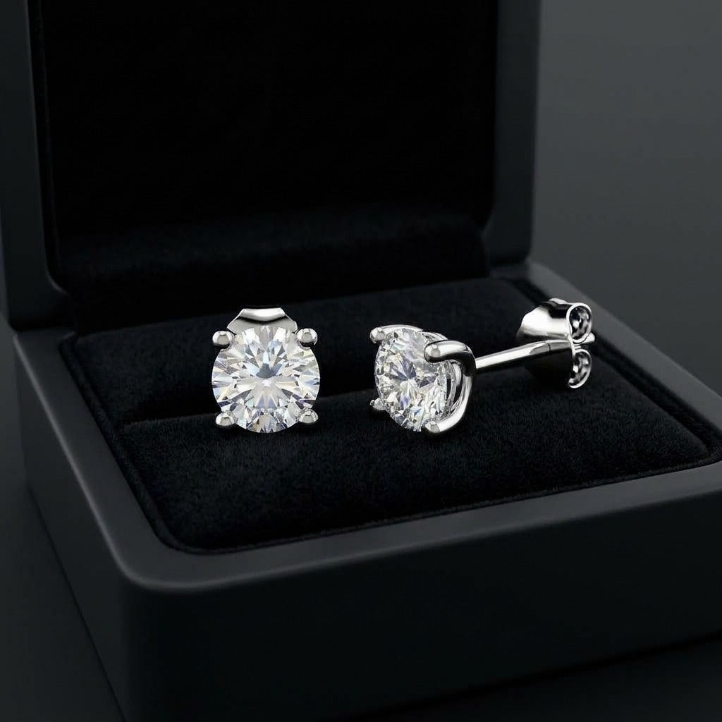 1.10ct Lab Grown Diamond Stud Earrings – Round Brilliant – 9K White Gold