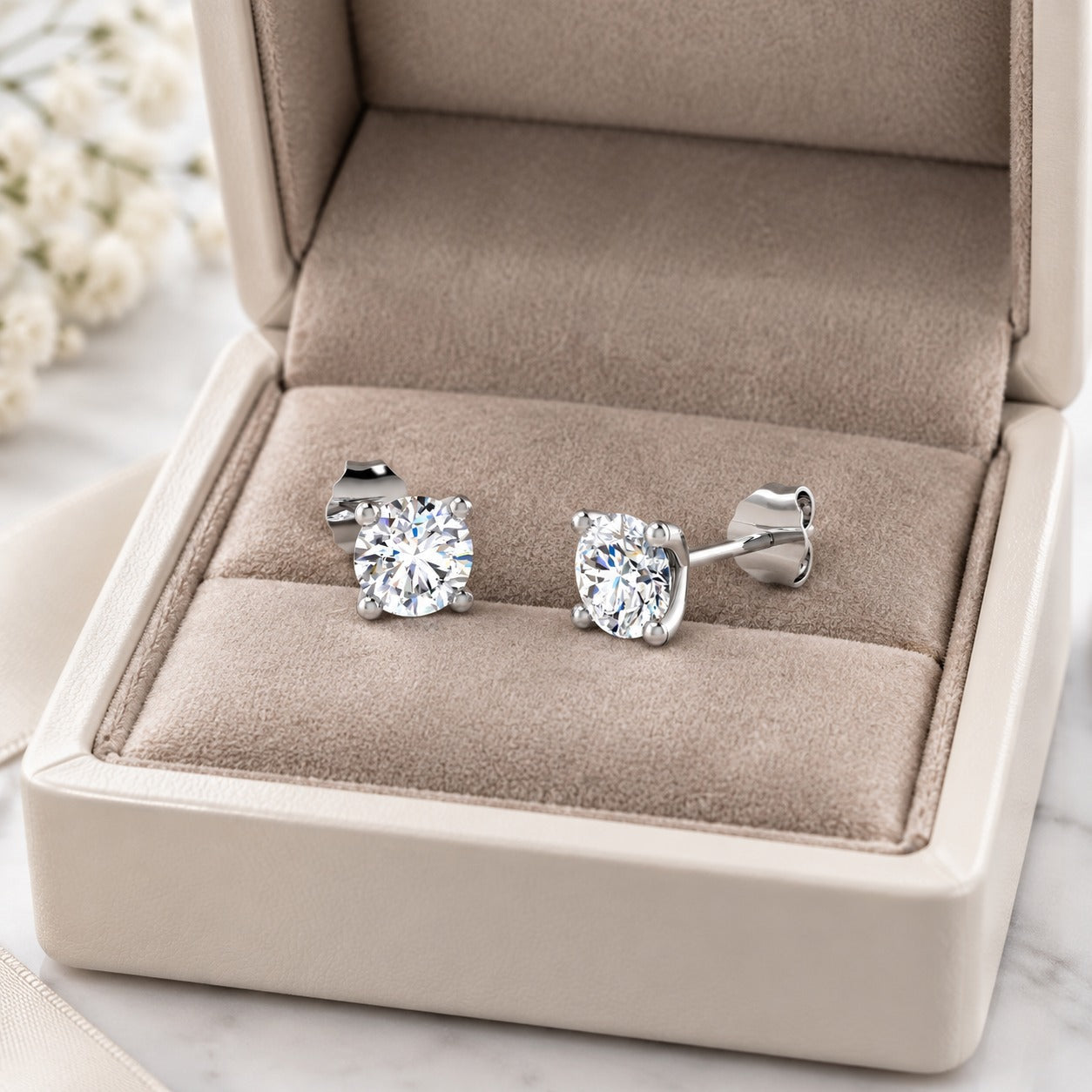 1.10ct Lab Grown Diamond Stud Earrings – Round Brilliant – 9K White Gold