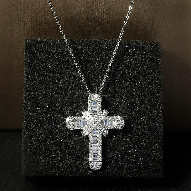 1.25Ct Natural Baguette & Round Diamond Cross Pendant