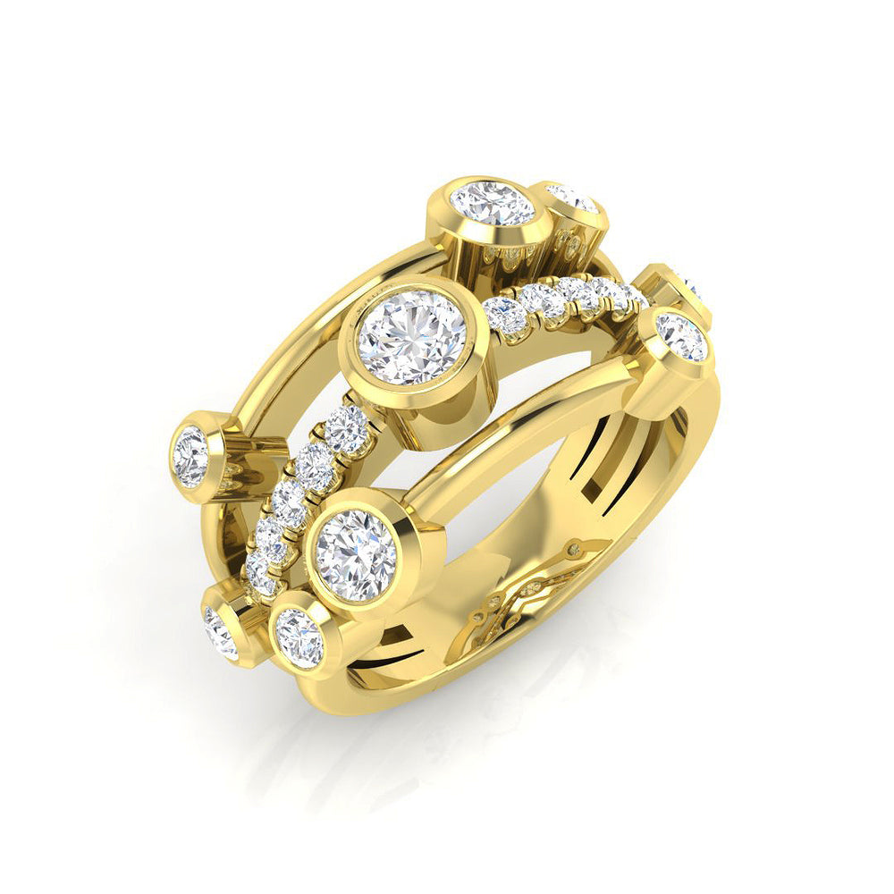 1.25 Carat Lab-Grown Round Cut Diamond Bubble Ring In Platinum In Yellow Gold