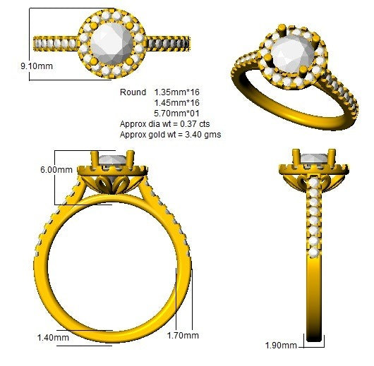 lab grown 1.40ct round halo engagement ring for women