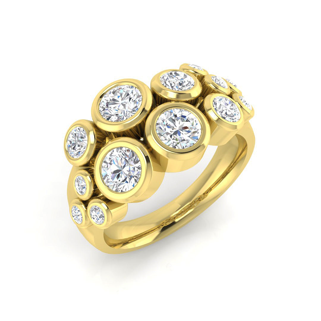 Lab-Grown Round  Diamond Bezel Set Bubble Ring  Yellow Gold
