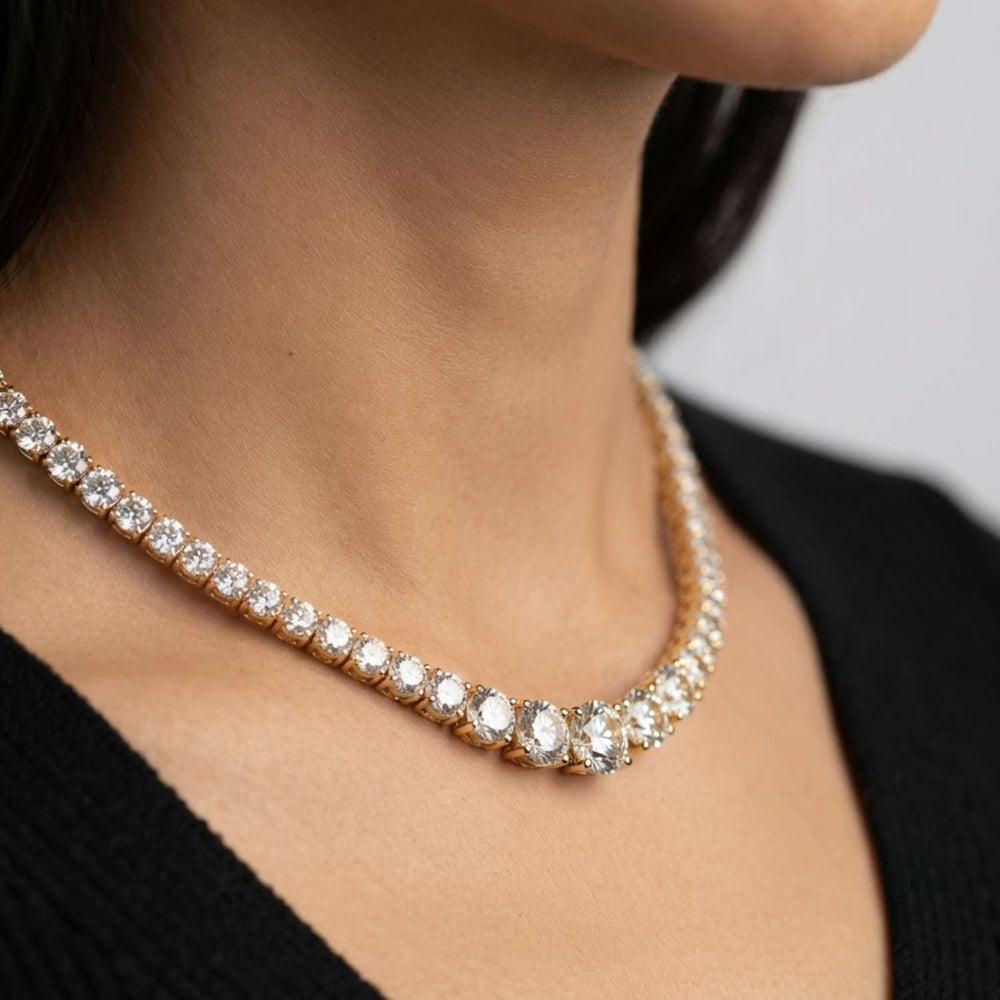 10.50 Carat Lab Grown Round Diamond Graduated Tennis Necklace Birthday Gift