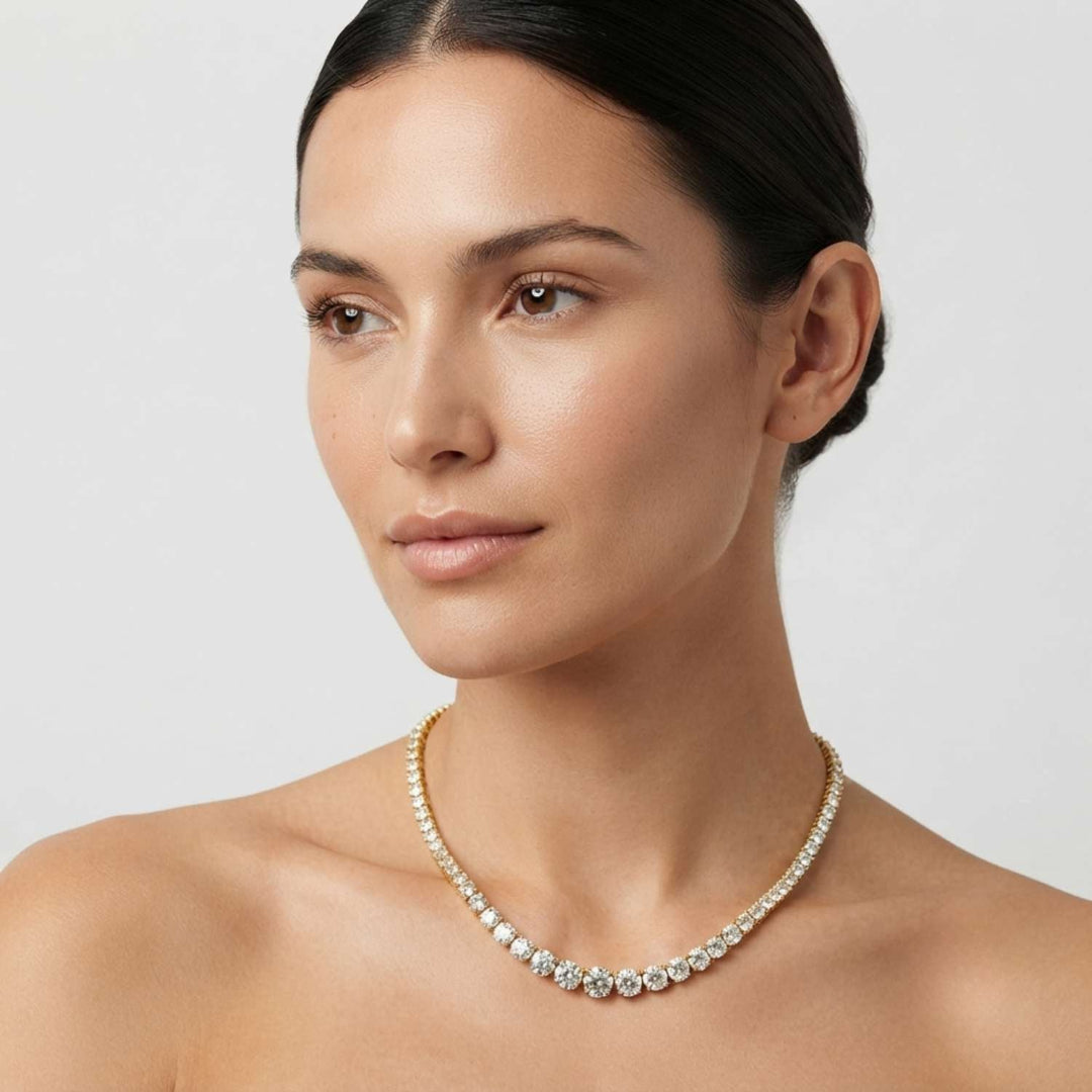 10.50 Carat Lab Grown Round Diamond Graduated Tennis Necklace Valentine's Gift