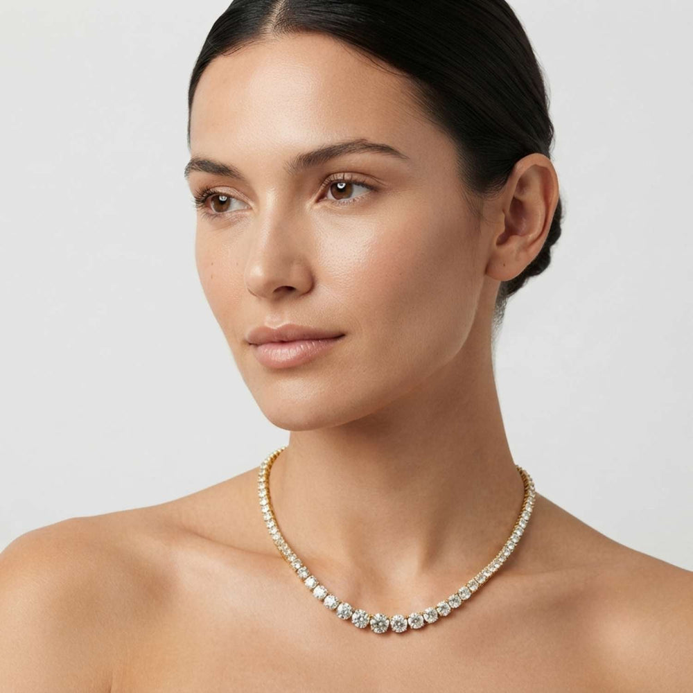 10.50 Carat Lab Grown Round Diamond Graduated Tennis Necklace Valentine's Gift