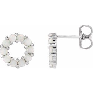 White Opal Round Halo Stud Earrings in Gold and Platinum