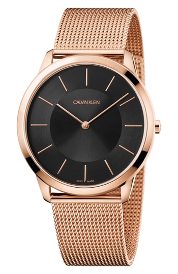 Calvin Klein Minimal Men's Rose Gold Watch – Stainless Steel Mesh Bracelet