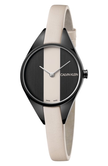 Calvin Klein Women's Rebel K8P237X1 29mm Cream/Black Dial Leather Watch (126106)