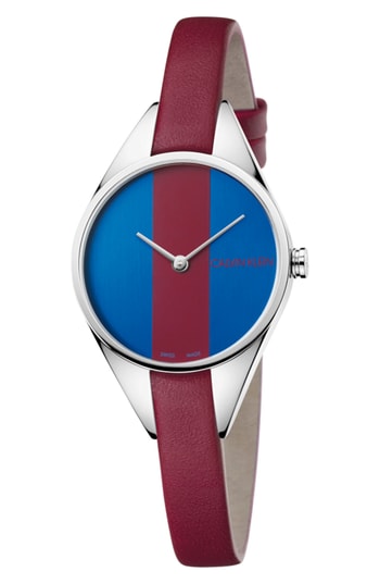 Calvin Klein Women’s Rebel K8P231UN 29mm Red & Blue Dial Leather Watch