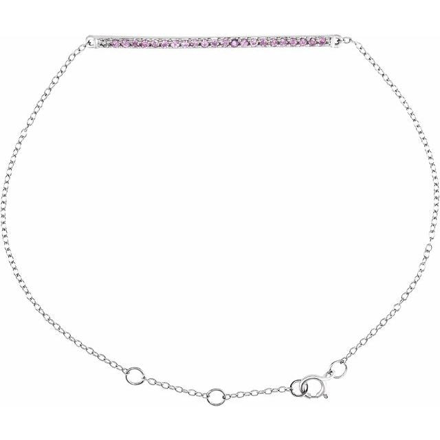 Natural Pink Sapphire Round Accented Bar Bracelet In Set