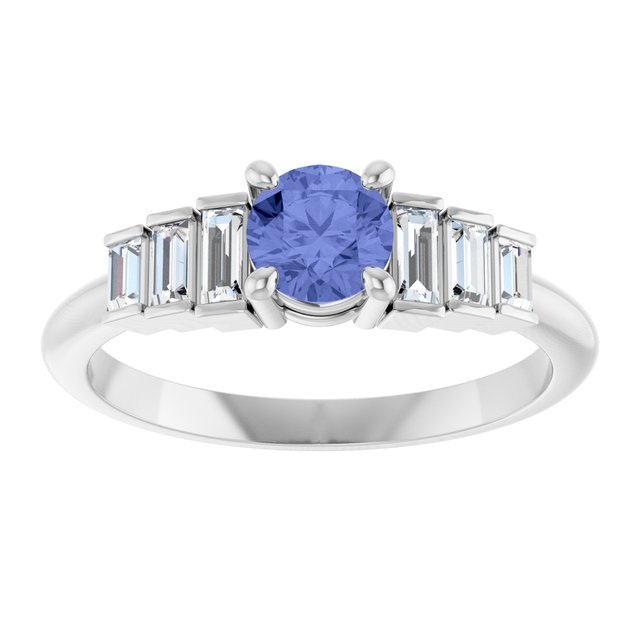 Round Tanzanite & Diamond Accented Ring in Gold and Platinum