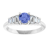 Round Tanzanite & Diamond Accented Ring in Gold and Platinum