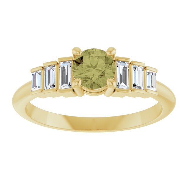 Round Green Sapphire & Diamond Accented Ring in Yellow Gold