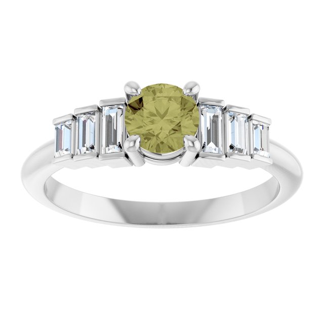 Round Green Sapphire Accented Ring with Diamond Accents in Platinum