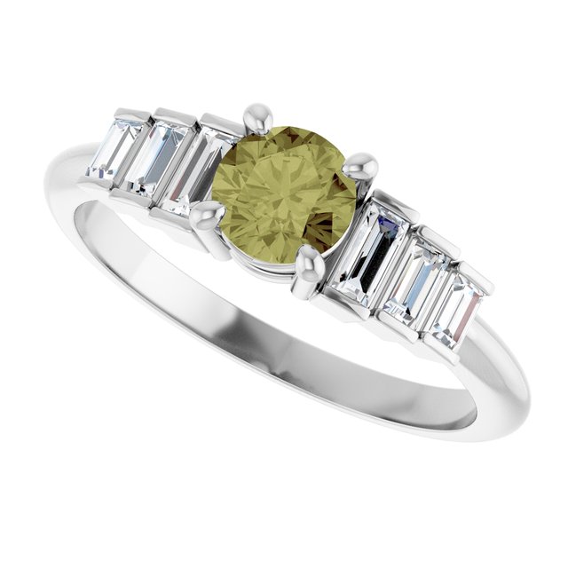 Round Green Sapphire & Diamond Accented Ring in White Gold