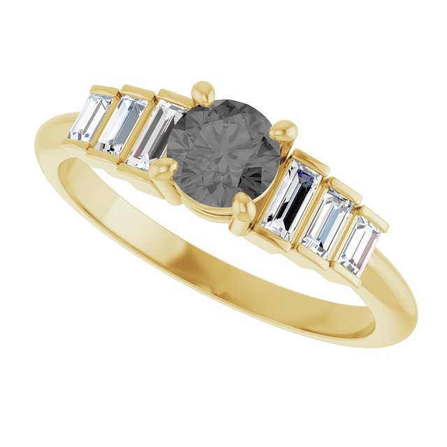 Round Gray Spinel Accented Ring with Diamond Accents in Gold