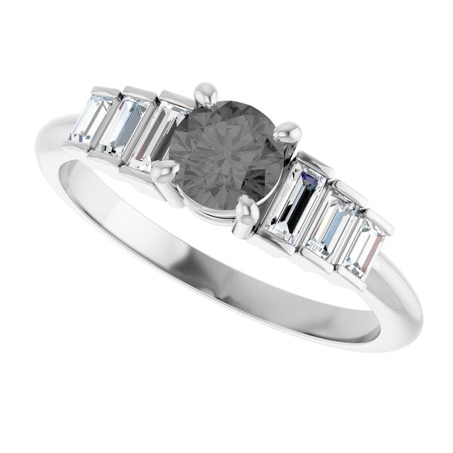 Round Gray Spinel Accented Ring with Diamond Accents in Platinum