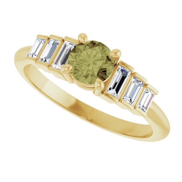 Round Green Sapphire & Diamond Accented Ring in Yellow Gold