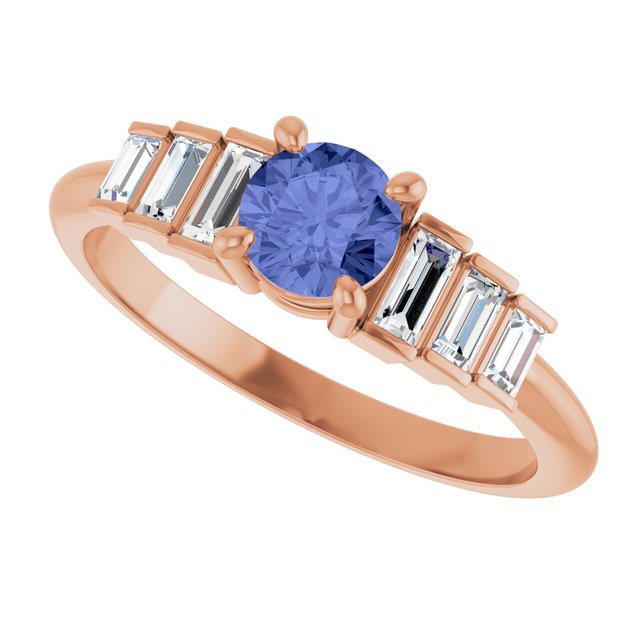 Round Tanzanite Accented Ring with Diamond Accents in Gold