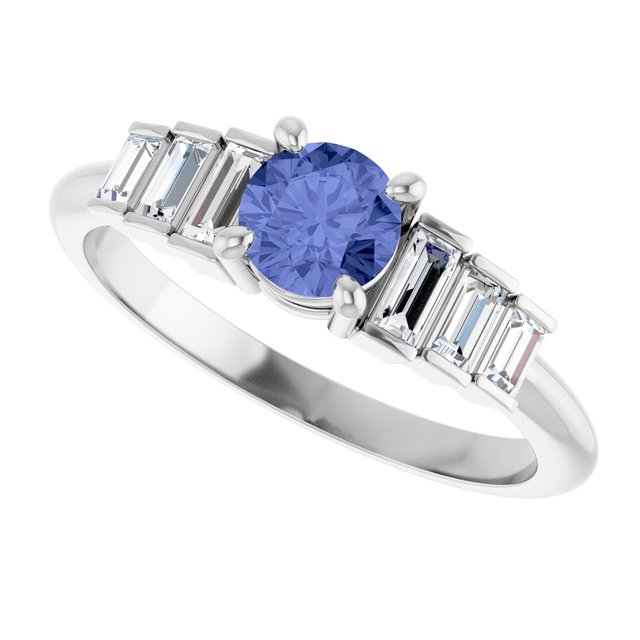 Round Tanzanite & Diamond Accented Ring in Gold and Platinum