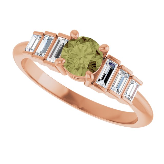 Round Green Sapphire & Diamond Accented Ring in Rose Gold