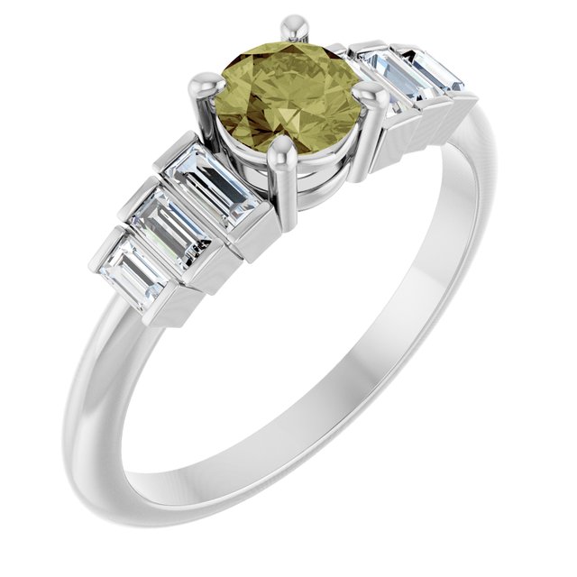 Round Green Sapphire & Diamond Accented Ring in White Gold