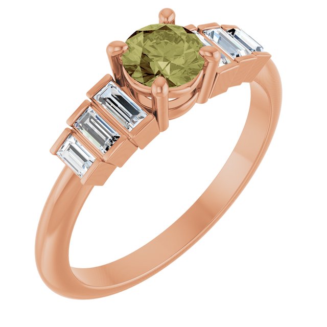 Round Green Sapphire & Diamond Accented Ring in Rose Gold