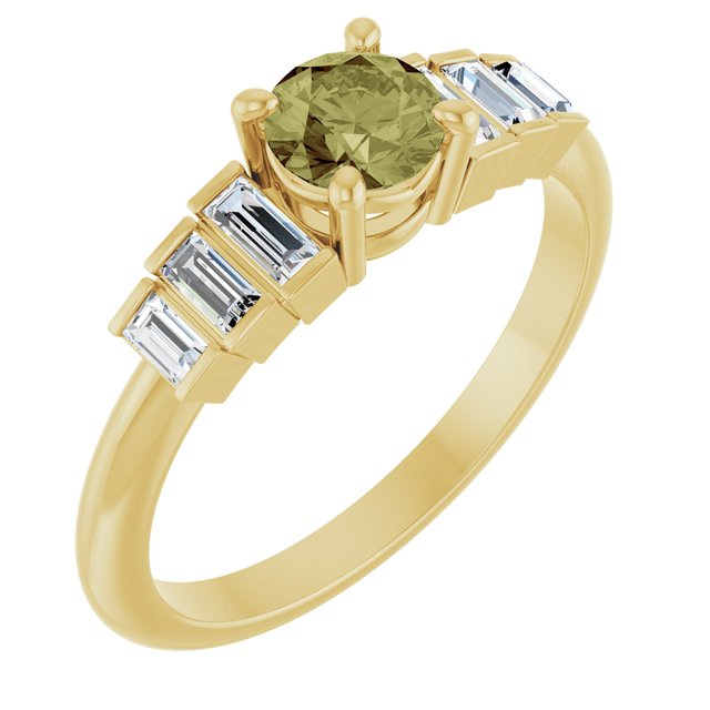 Round Green Sapphire & Diamond Accented Ring in Yellow Gold