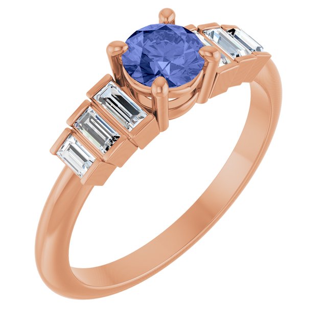 Round Tanzanite Accented Ring with Diamond Accents in Gold