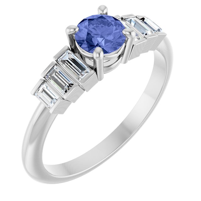 Round Tanzanite & Diamond Accented Ring in Gold and Platinum