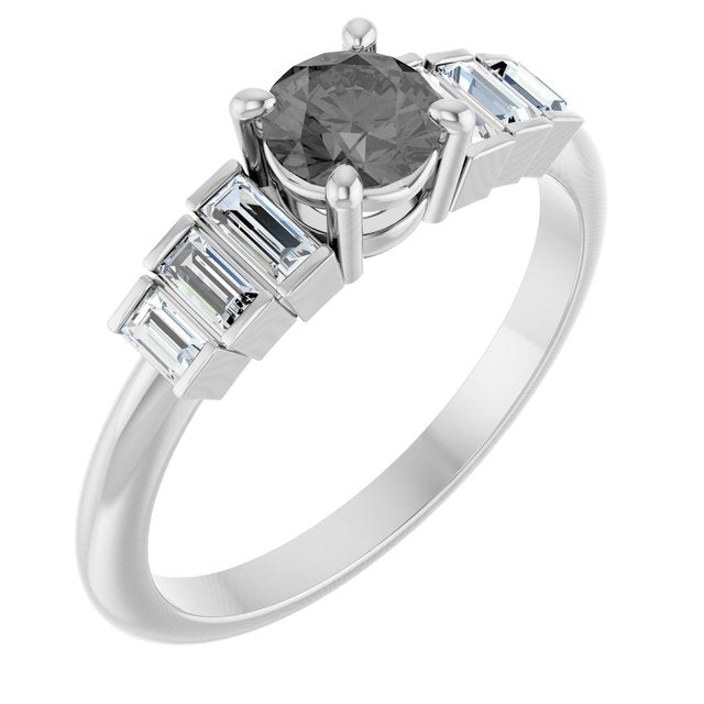 Round Gray Spinel Accented Ring with Diamond Accents in White Gold