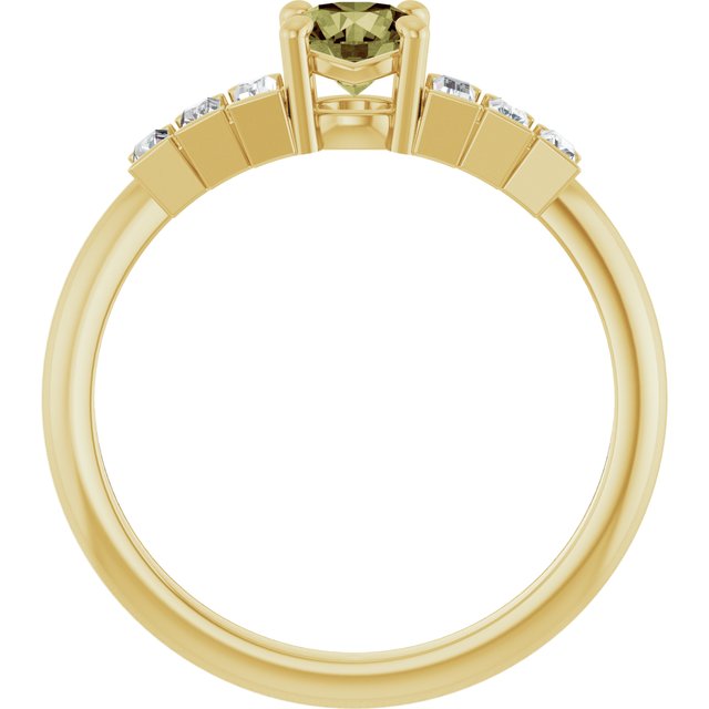 Round Green Sapphire & Diamond Accented Ring in Yellow Gold