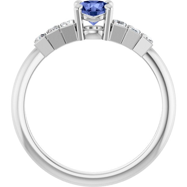 Round Tanzanite & Diamond Accented Ring in Gold and Platinum