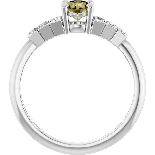 Round Green Sapphire Accented Ring with Diamond Accents in Platinum