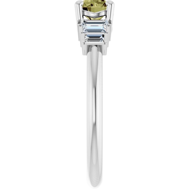 Round Green Sapphire & Diamond Accented Ring in White Gold