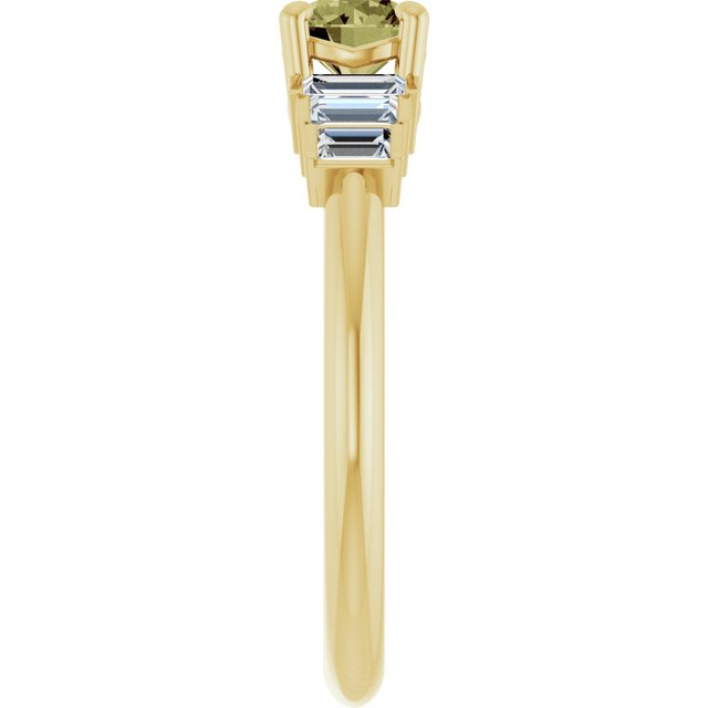 Round Green Sapphire & Diamond Accented Ring in Yellow Gold