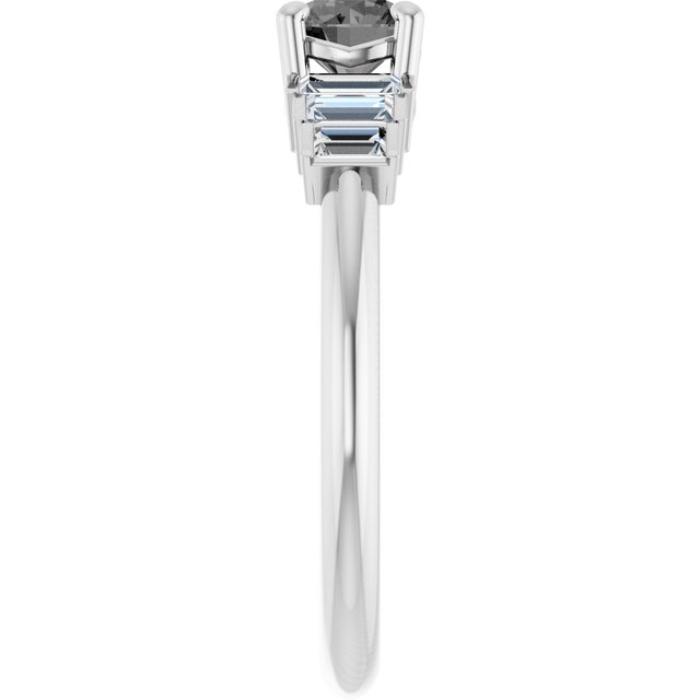 Round Gray Spinel Accented Ring with Diamond Accents in White Gold