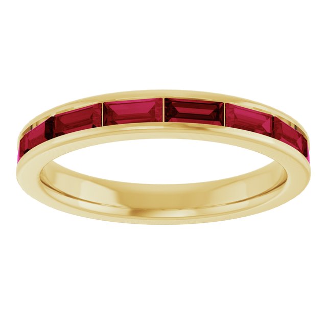 Straight Baguette Ruby Stackable Ring in Gold