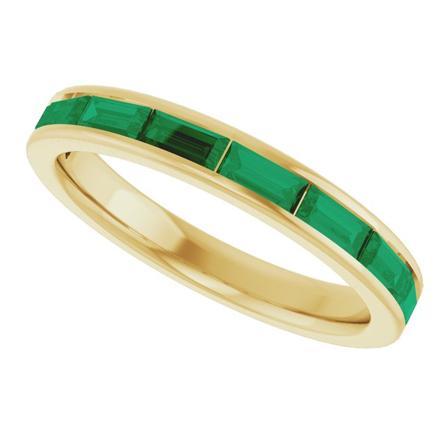 Straight Baguette Lab-Grown Emerald Stackable Ring in Gold