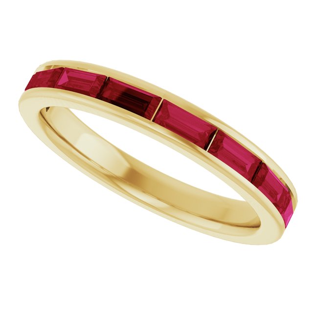 Straight Baguette Ruby Stackable Ring in Gold