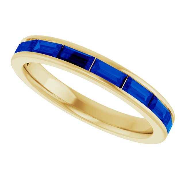 Straight Baguette Blue Sapphire Stackable Ring in Gold