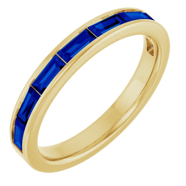 Straight Baguette Blue Sapphire Stackable Ring in Gold