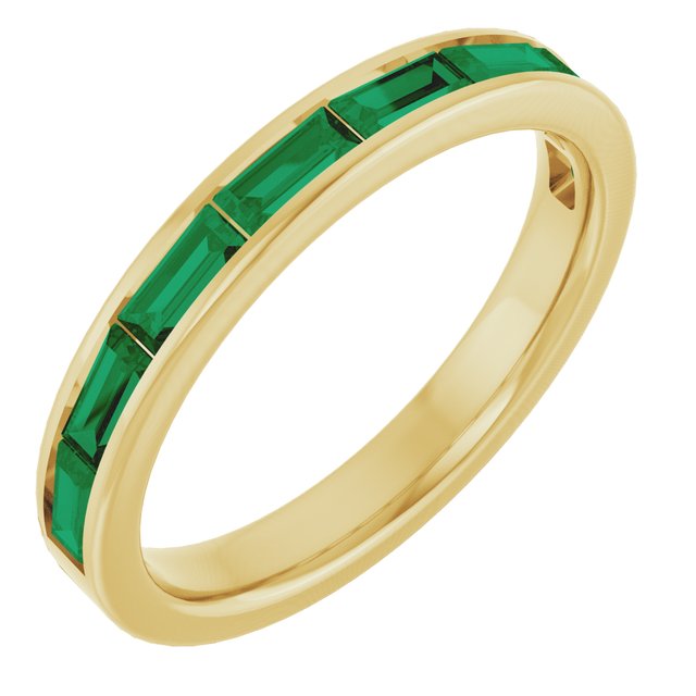 Straight Baguette Lab-Grown Emerald Stackable Ring in Gold