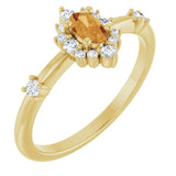 Oval Citrine Halo Ring with Diamond Accents in Yellow Gold