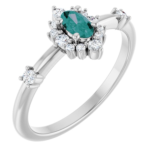 Oval Lab-Grown Alexandrite Halo Ring with Diamond Accents in Platinum